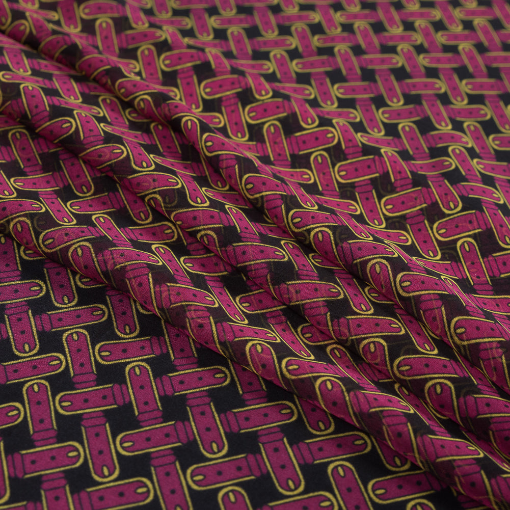 Pink and Yellow Criss Cross Belt Printed Silk Chiffon Folded