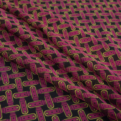 Pink and Yellow Criss Cross Belt Printed Silk Chiffon Folded