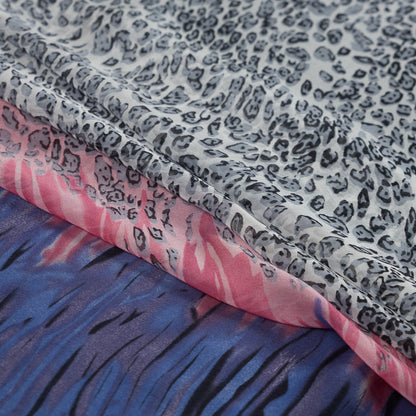 Cool Gray, Yellow, Blue and Pink Cheetah Printed Silk Chiffon Folded