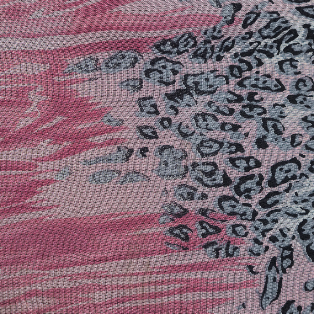Cool Gray, Yellow, Blue and Pink Cheetah Printed Silk Chiffon Detail