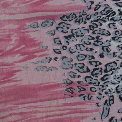 Cool Gray, Yellow, Blue and Pink Cheetah Printed Silk Chiffon Detail