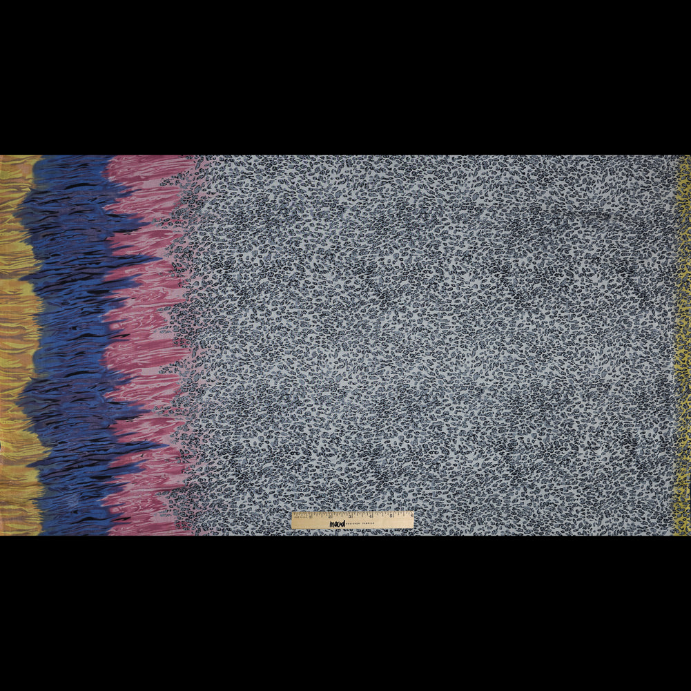 Cool Gray, Yellow, Blue and Pink Cheetah Printed Silk Chiffon Full