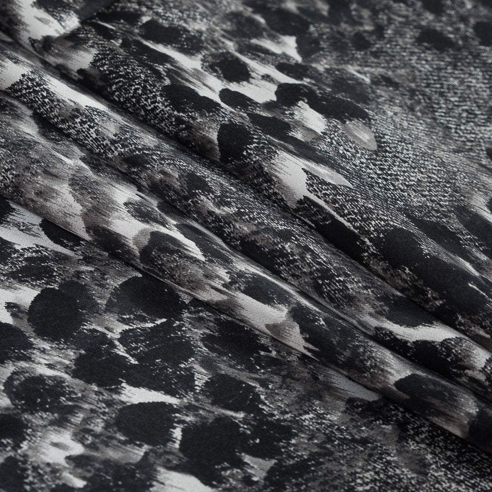 Black and Gray Abstract Cheetah Spotted Silk Charmeuse Detail