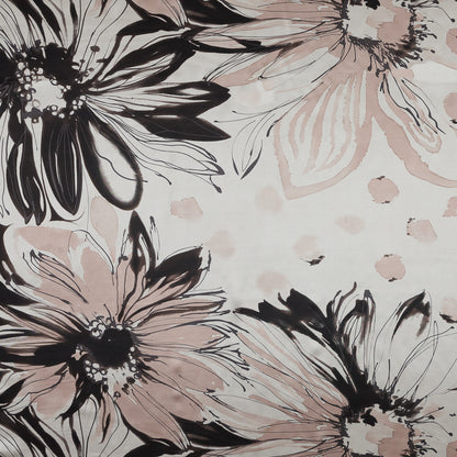 Black and Beige Large-Scale Floral Printed Silk Charmeuse