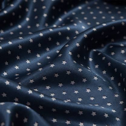 Medieval Blue and White Star Printed Silk Charmeuse Detail
