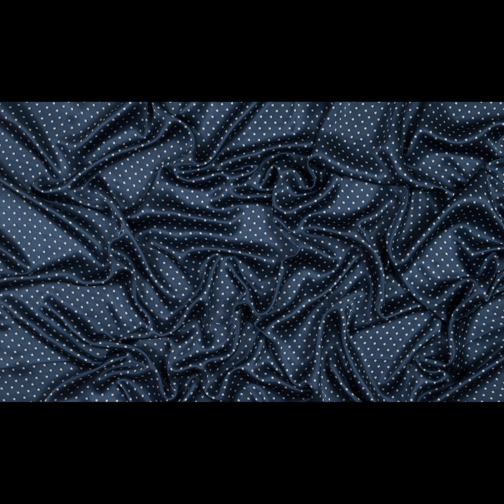 Medieval Blue and White Star Printed Silk Charmeuse Full