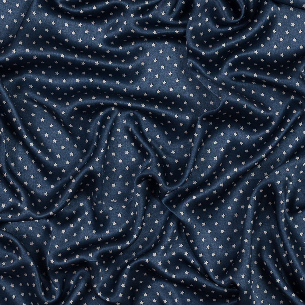 Medieval Blue and White Star Printed Silk Charmeuse