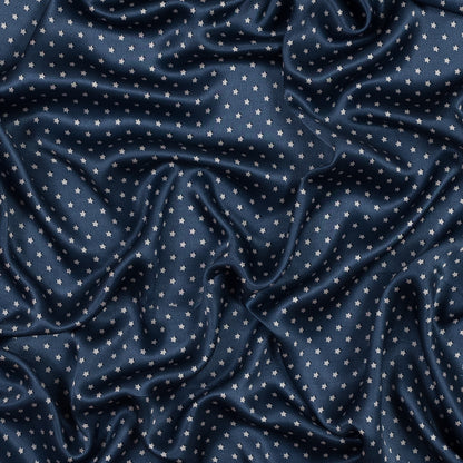 Medieval Blue and White Star Printed Silk Charmeuse