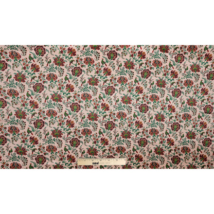 Salmon, Red and Green Floral Printed Silk Charmeuse Folded