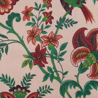 Salmon, Red and Green Floral Printed Silk Charmeuse Full