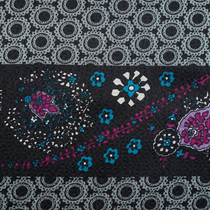 Gray and Purple Floral and Geometric Striped Silk Charmeuse Detail