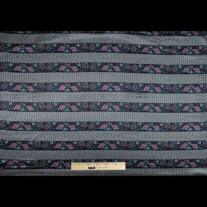 Gray and Purple Floral and Geometric Striped Silk Charmeuse Full