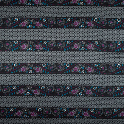 Gray and Purple Floral and Geometric Striped Silk Charmeuse