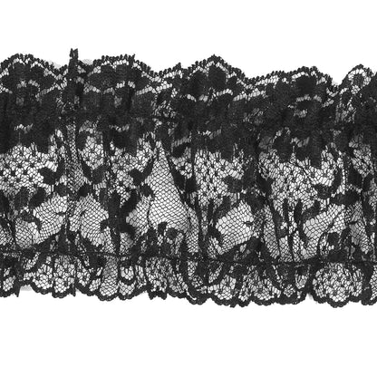 Black Ruched Floral Lace Trim - 3" Detail