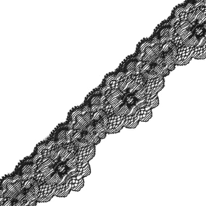 Black and Silver Stretch Lace Trim - 1.5" Detail