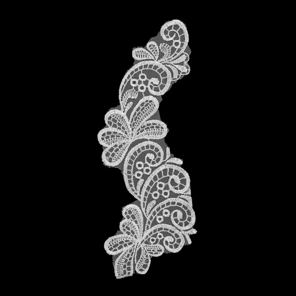 White Embroidered Left-Side Organza Applique - 9" x 3"