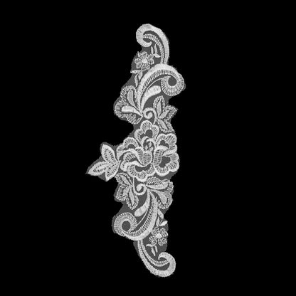 White Embroidered Left-Side Organza Applique - 10.25" x 3.5"