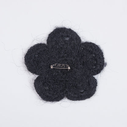Black Knit Beaded Flower Brooch - 4" Detail
