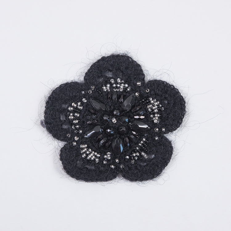 template--25130090922057__main-Black Knit Beaded Flower Brooch - 4"