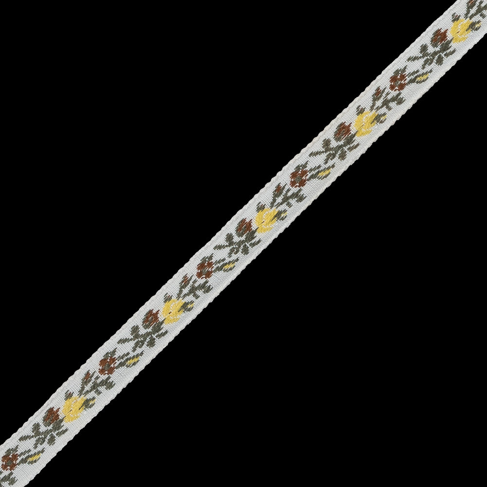 Yellow and White Floral German Jacquard Ribbon -  0.3125" Detail