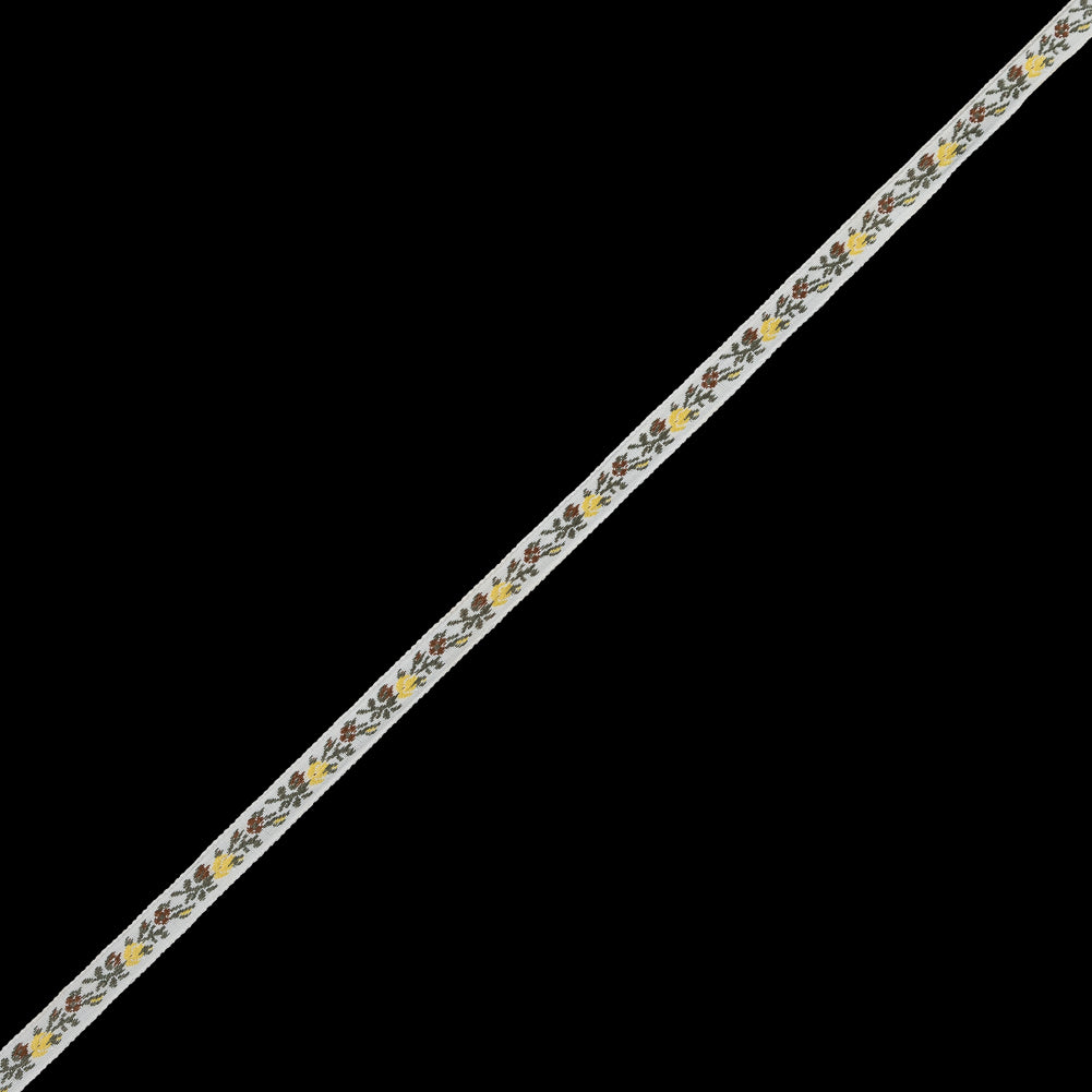 Yellow and White Floral German Jacquard Ribbon -  0.3125"