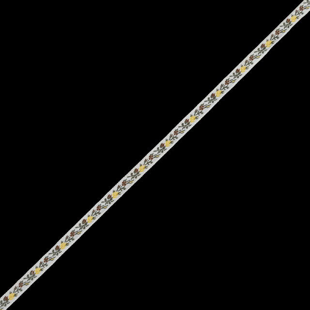 Yellow and White Floral German Jacquard Ribbon -  0.3125"