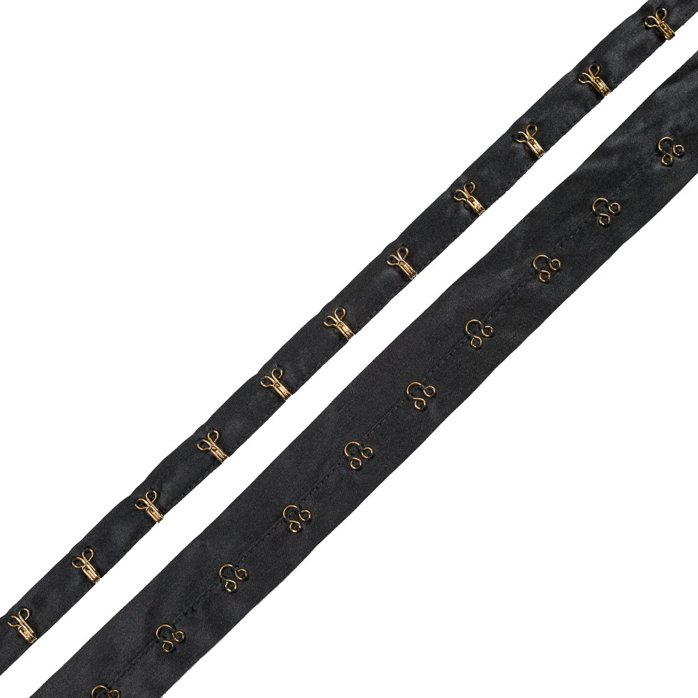 Gray Silk Charmeuse Tape with Gold Hook & Eyes - 1"