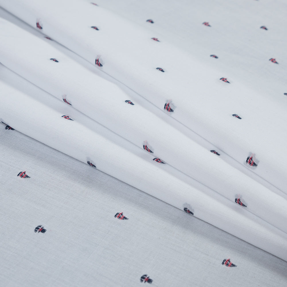 White Cotton Shirting with Embroidered Boats and Anchors Folded