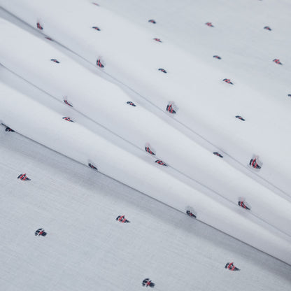 White Cotton Shirting with Embroidered Boats and Anchors Folded