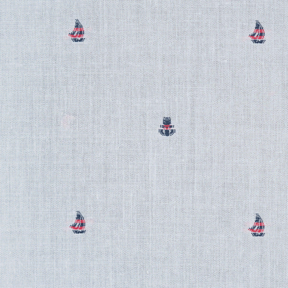 White Cotton Shirting with Embroidered Boats and Anchors Detail