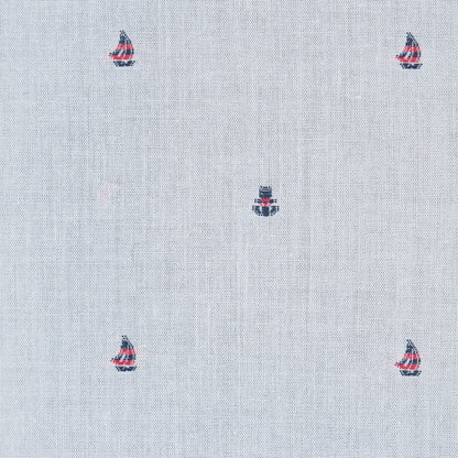 White Cotton Shirting with Embroidered Boats and Anchors Detail