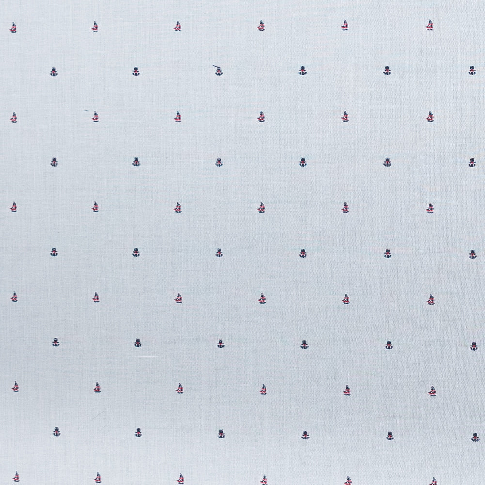 White Cotton Shirting with Embroidered Boats and Anchors