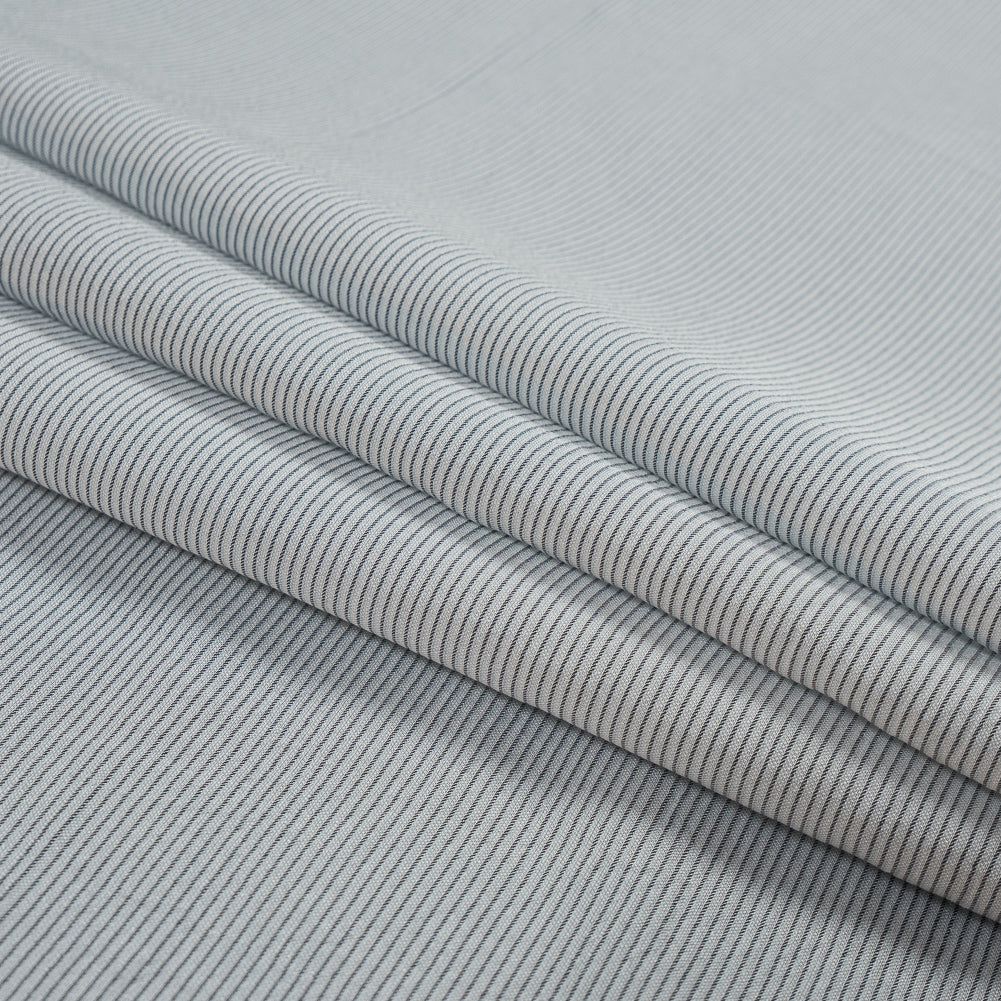 White and Gray Shadow Striped Silk and Cotton Woven Folded