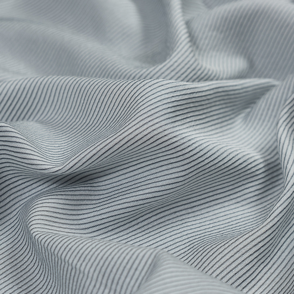 White and Gray Shadow Striped Silk and Cotton Woven Detail