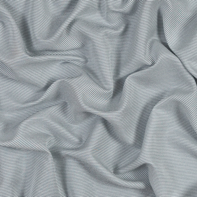 White and Gray Shadow Striped Silk and Cotton Woven