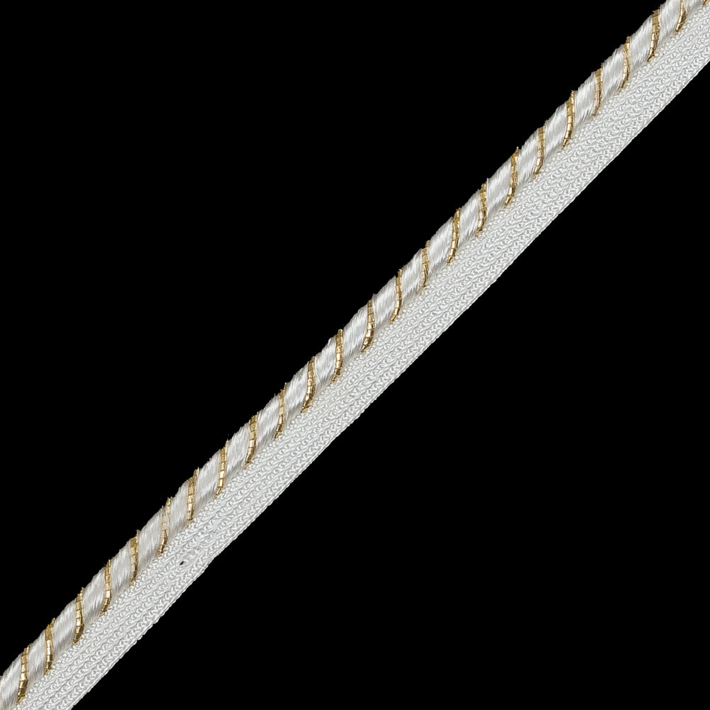 Metallic Gold and White Cord with White Lip - 0.5" Detail