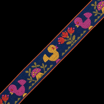 German Jacquard Ribbon with Birds and Mushrooms - 1" Detail