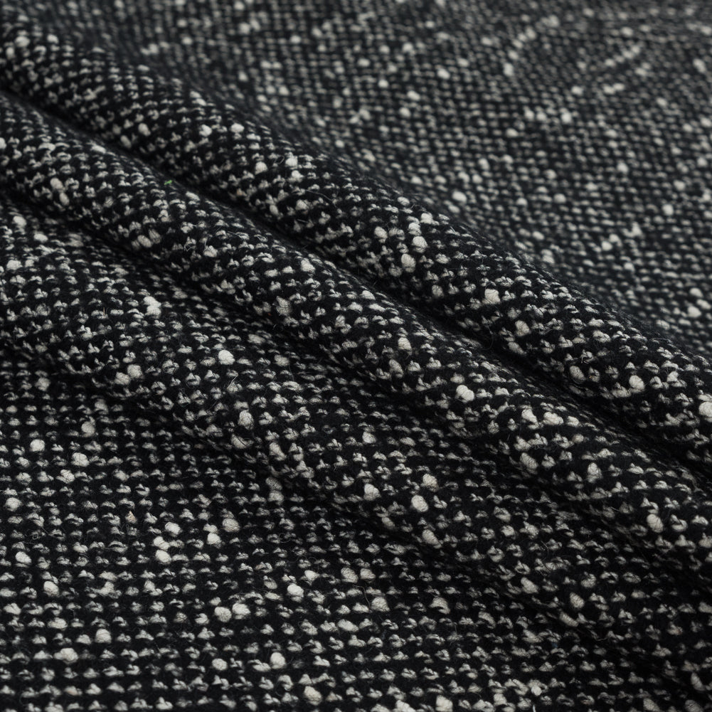 Black and White Heavy Tweed Wool Coating Folded