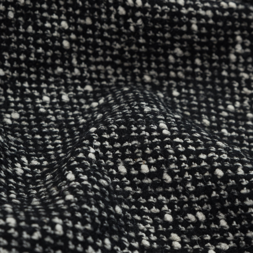 Black and White Heavy Tweed Wool Coating Detail