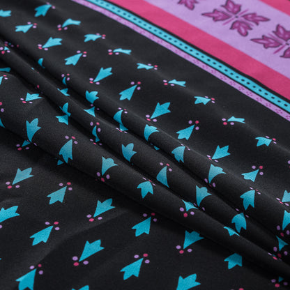 Famous NYC Designer Pink, Teal and Purple Printed Crepe de Chine Silk Panel Folded