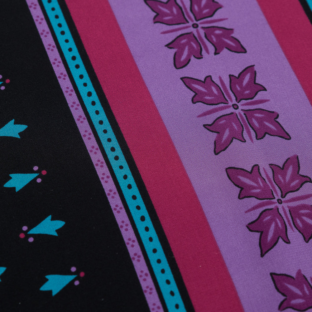 Famous NYC Designer Pink, Teal and Purple Printed Crepe de Chine Silk Panel Detail