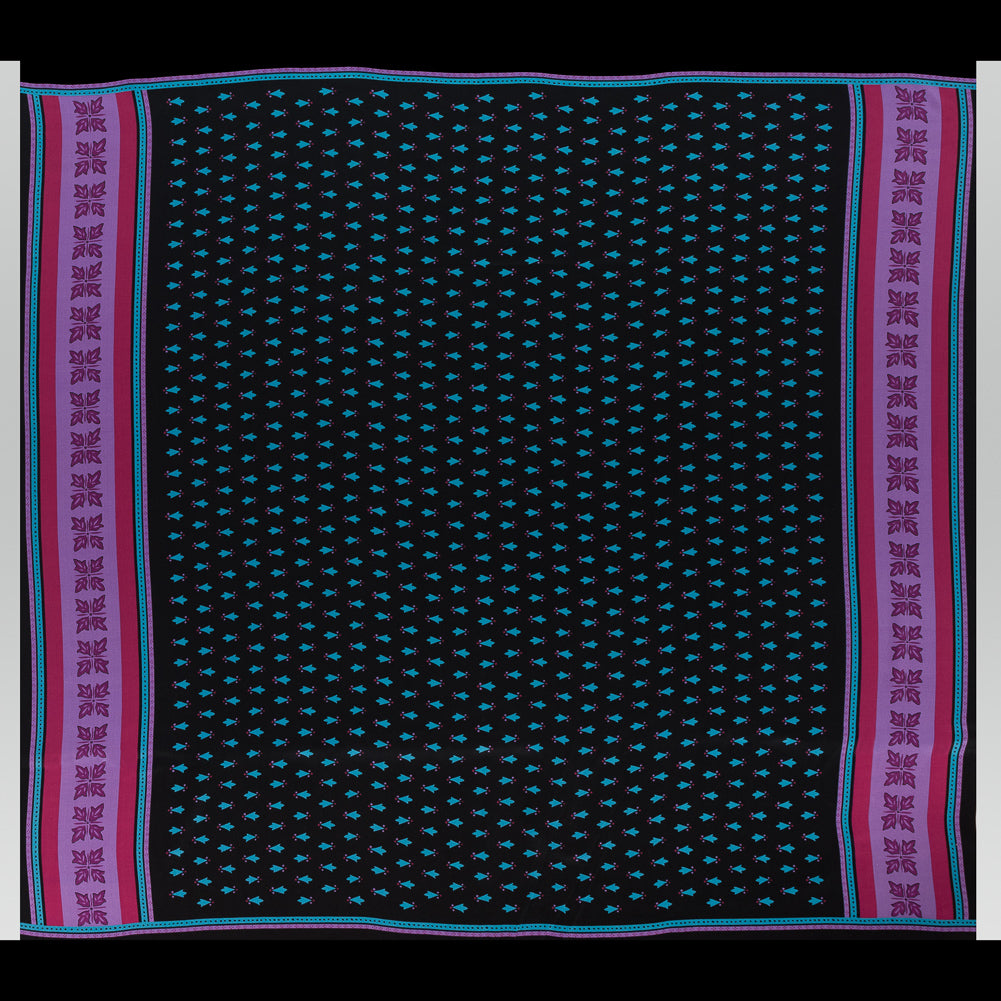 Famous NYC Designer Pink, Teal and Purple Printed Crepe de Chine Silk Panel Full