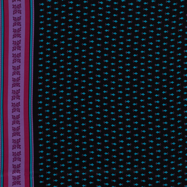 Famous NYC Designer Pink, Teal and Purple Printed Crepe de Chine Silk Panel