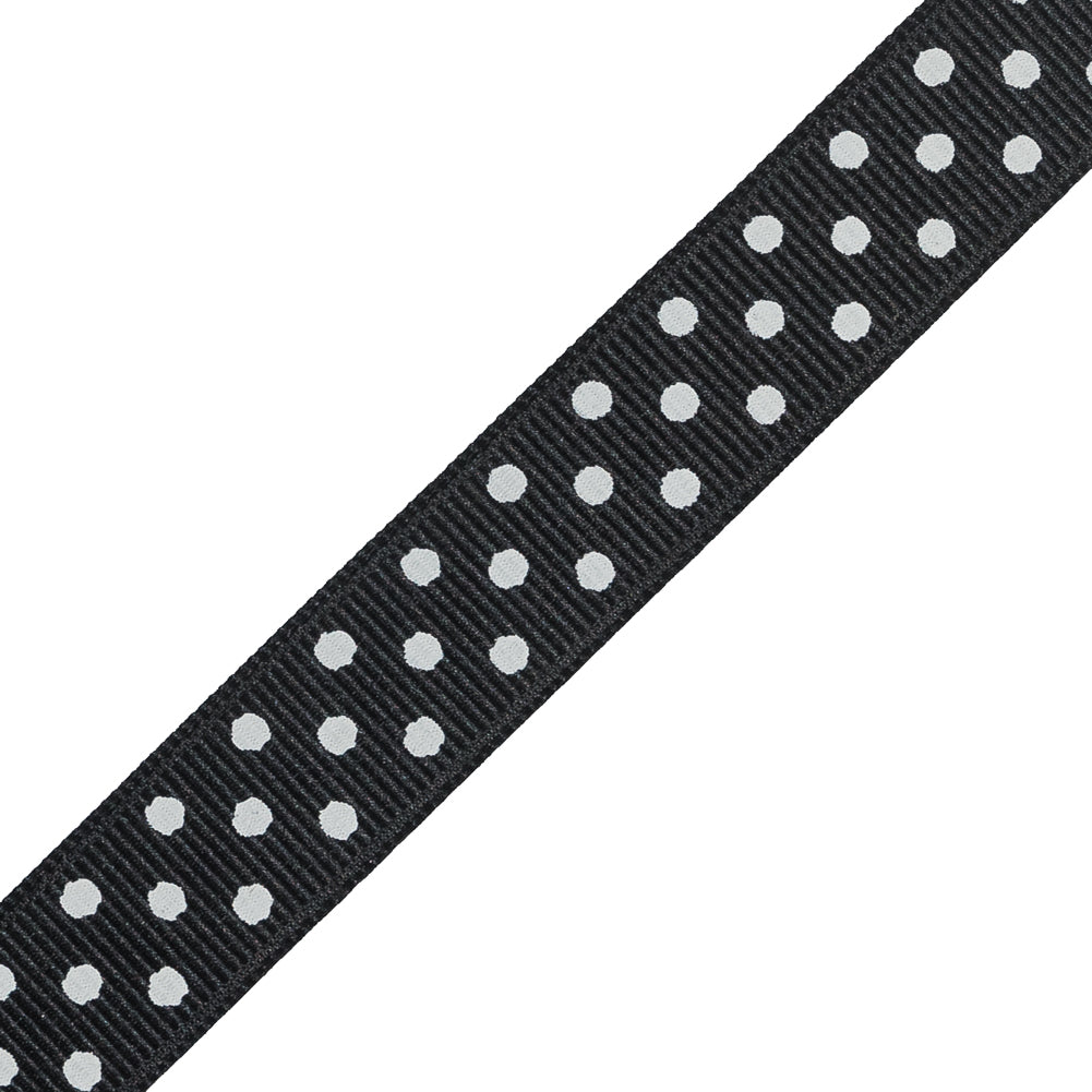 Black and White Polka Dotted Grosgrain Ribbon - 0.625" Detail