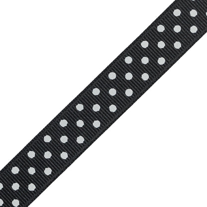 Black and White Polka Dotted Grosgrain Ribbon - 0.625" Detail