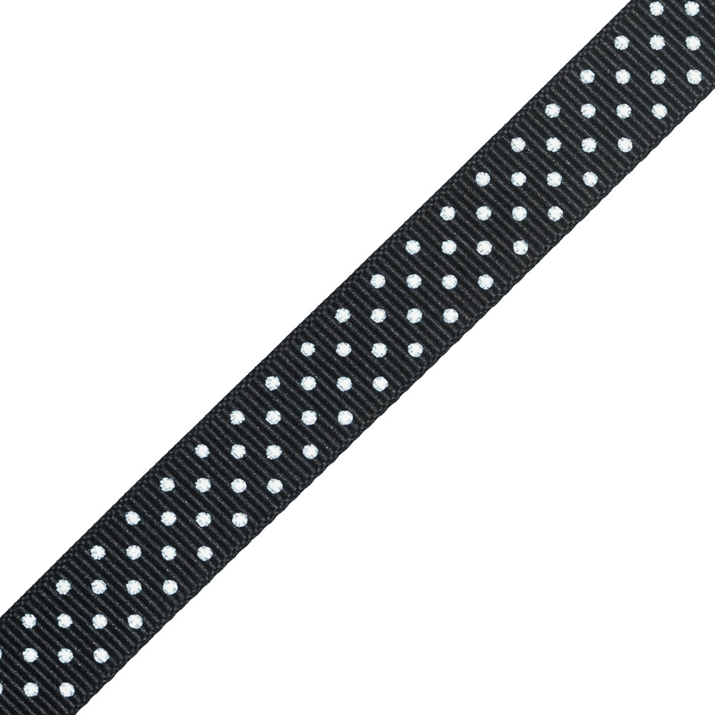 Black and White Polka Dotted Grosgrain Ribbon - 0.6" Detail