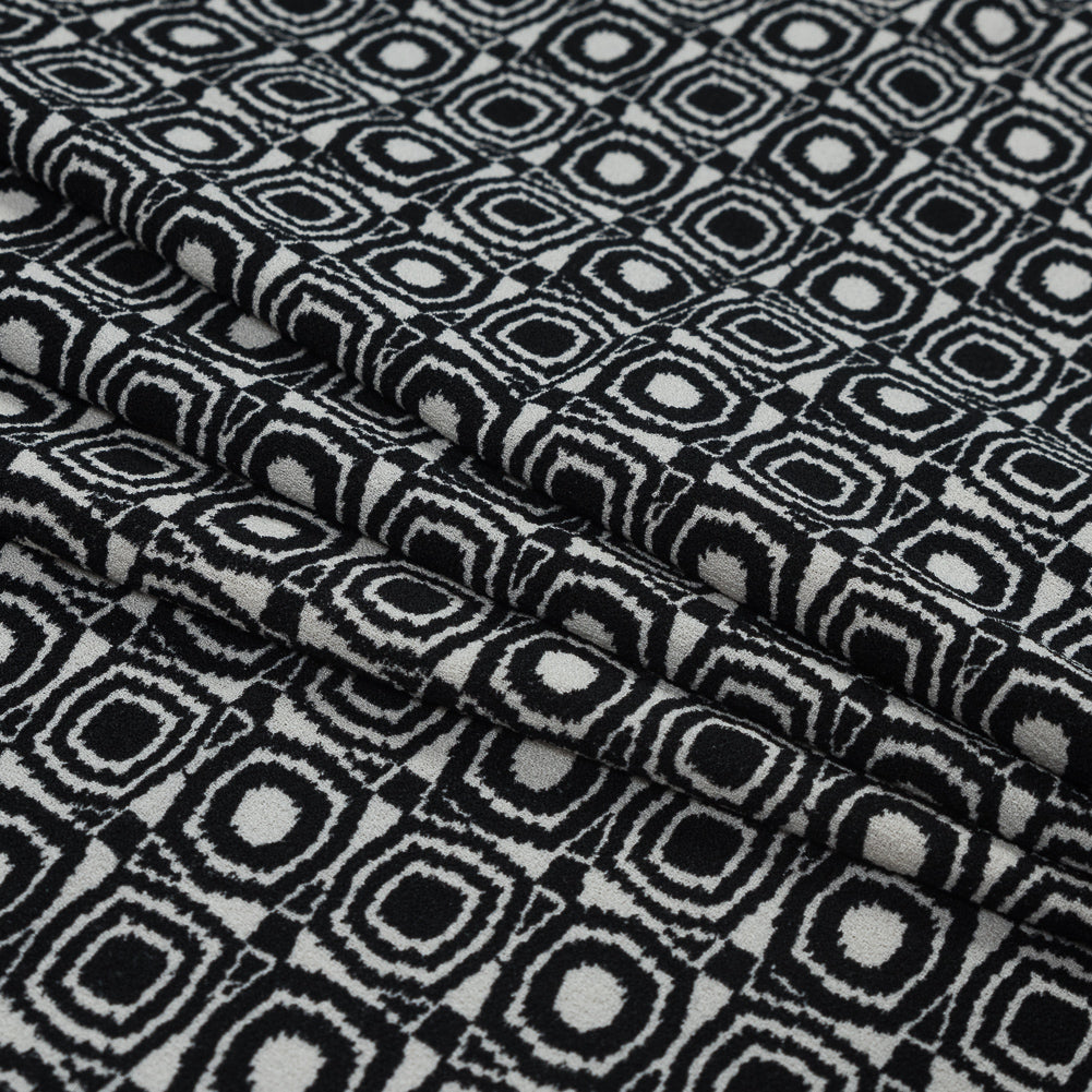 Black and Ivory Geometric Polyester Crepe Folded