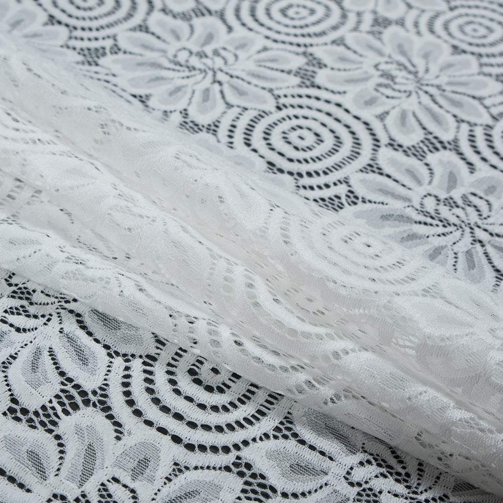 Stretch Crochet Lace - White Floral Folded