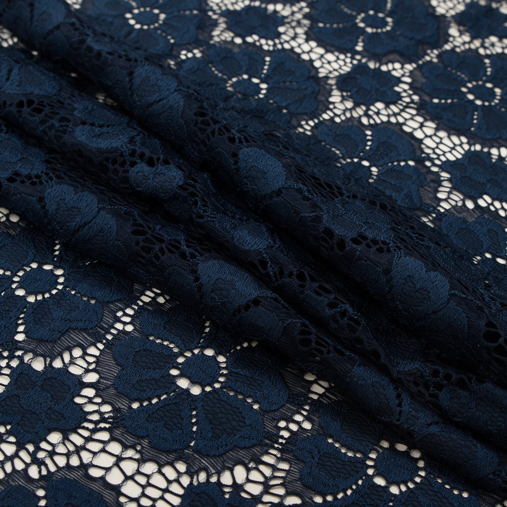 Stretch Crochet Lace - Navy Floral Detail