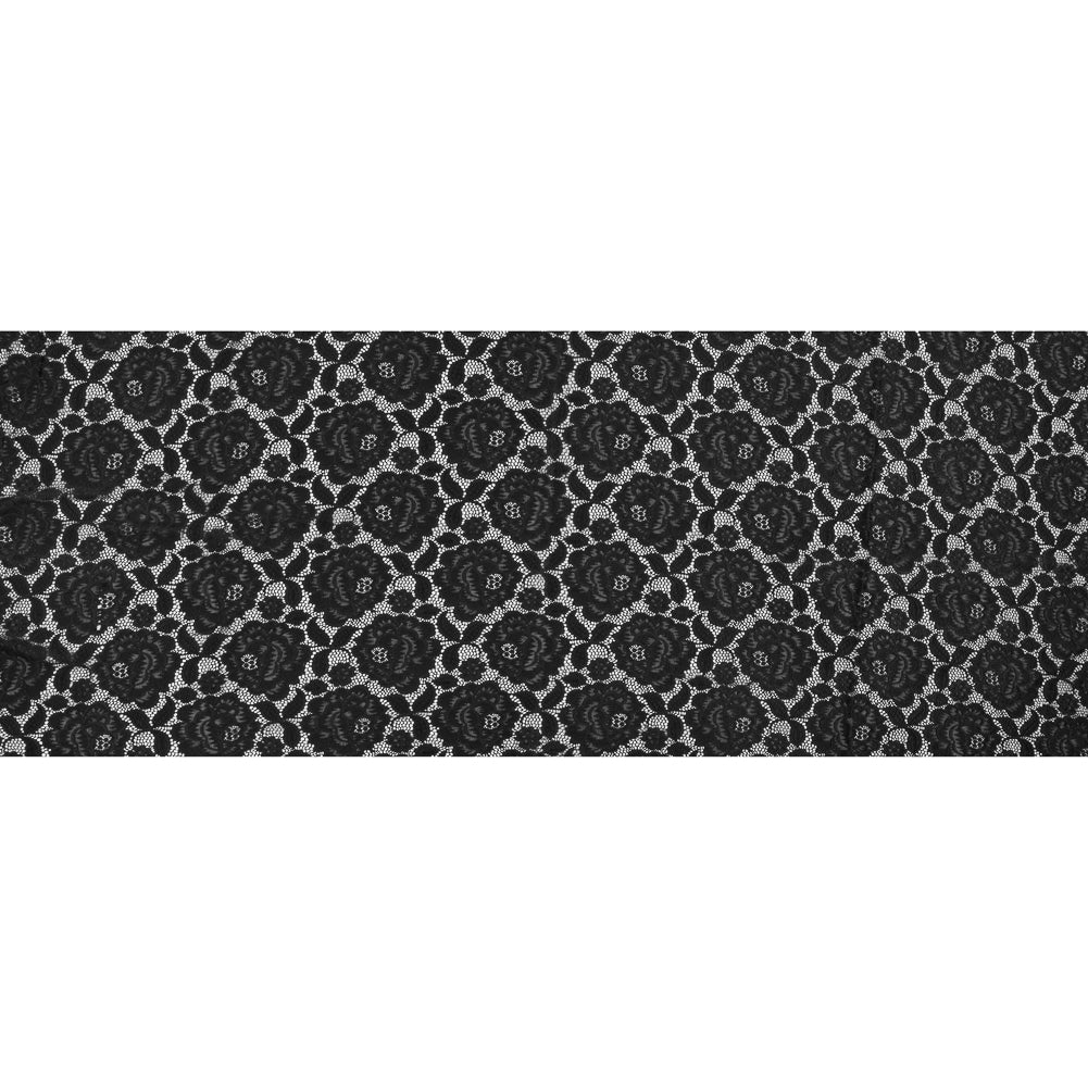 Re-Embroidered Stretch Crochet Lace - Black Roses Full